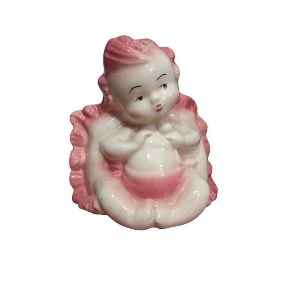 Vintage Hull Art Pottery #92 Gloss 5 1/2" Pink Baby With Pillow Planter - Picture 1 of 5